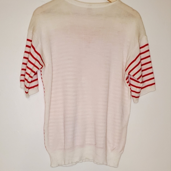(Red &) White Stripes Red and White Striped Short Sleeve Knit Sweater Shirt - Picture 2 of 14